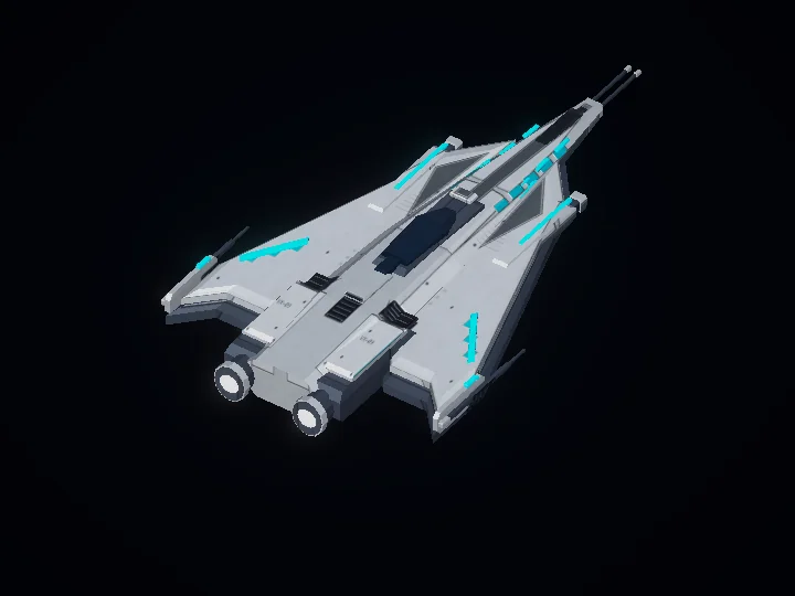 White delta-wing Interceptor with twin nose cannons and cyan energy conduits